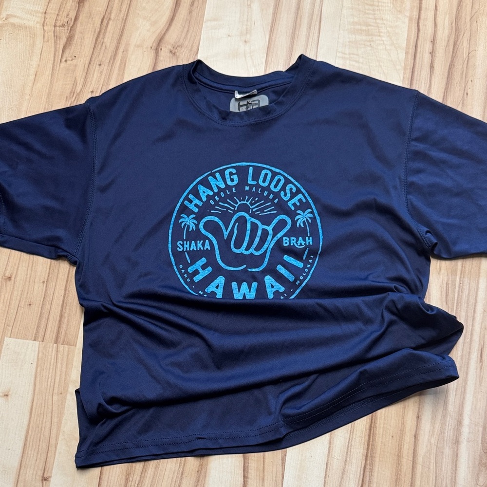 Pacifica Navy Short Sleeve Tee with Teal Hawaii Graphic